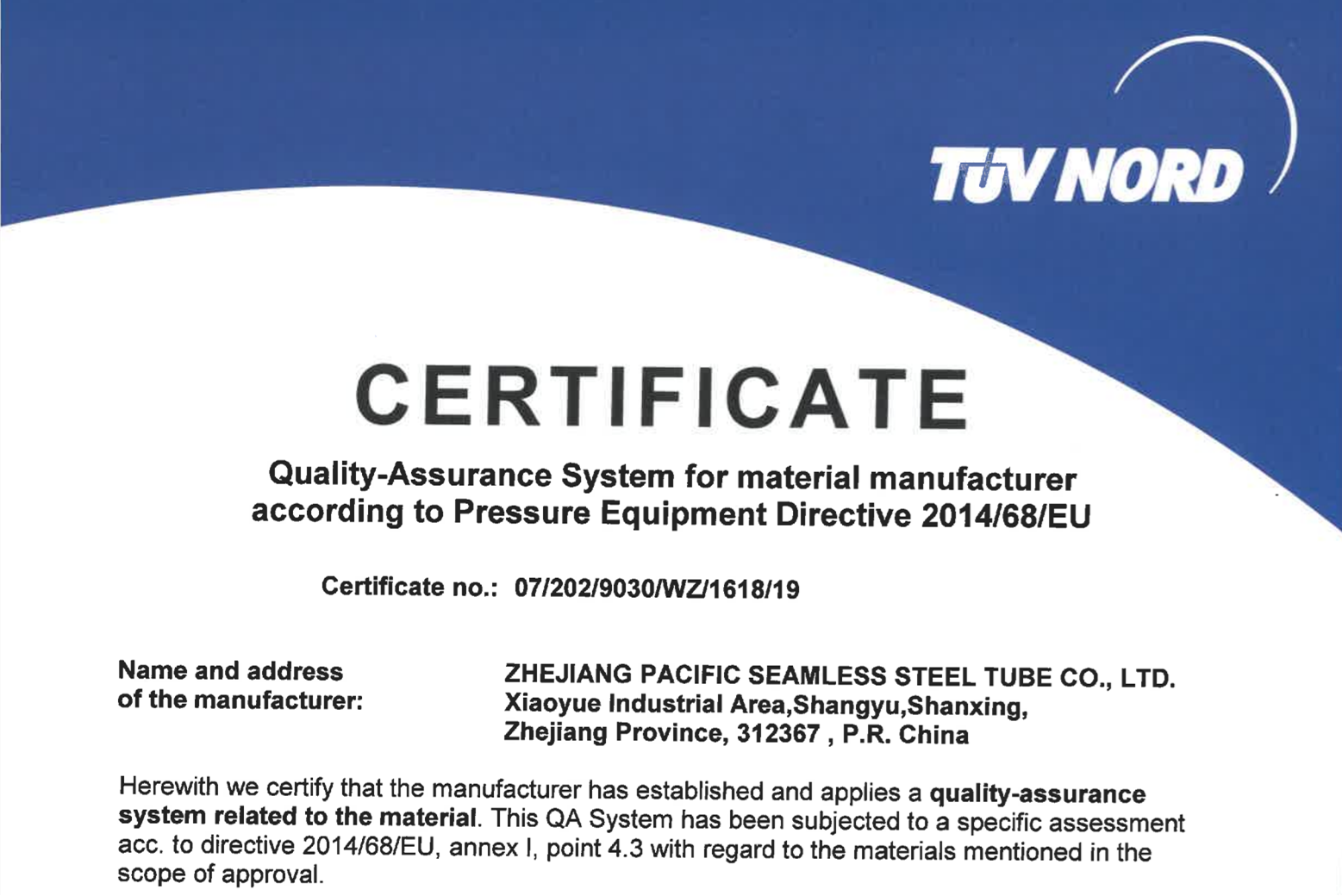 PED AD2000 CERTIFICATE